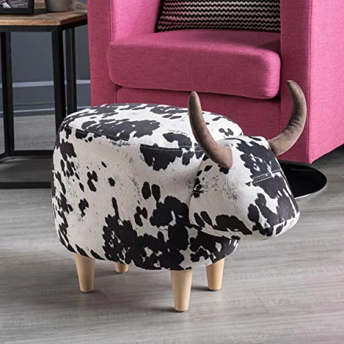 Christopher Knight Home Bessie Patterned Velvet Cow Ottoman, Black And White Cow Hide / Natural 2 Christopher Knight Home Bessie Patterned Velvet Cow Ottoman, Black And White Cow Hide / Natural - Image 2