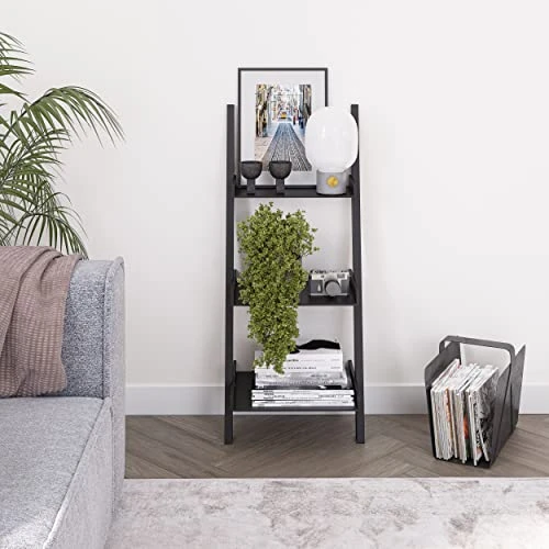 Ballucci 3-Tier Storage Ladder Shelf And Organizer, Modern Wood Leaning Ladder Bookshelf, Ladder Bookcase, Small Book Shelf, Narrow Bookshelf For Bedroom, Living Room, Kitchen, Bathroom, Black 2 Ballucci 3-Tier Storage Ladder Shelf And Organizer, Modern Wood Leaning Ladder Bookshelf, Ladder Bookcase, Small Book Shelf, Narrow Bookshelf For Bedroom, Living Room, Kitchen, Bathroom, Black - Image 2