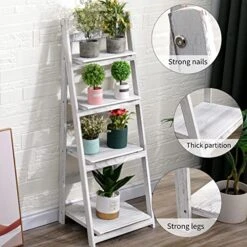 Babion 4-Tier Ladder Shelf, Plant Shelf Ladder Shelves White Folding Shelf Stable Wooden Shelf Freestanding Plant Shelves Flowerpot Stand Indoor Ladder Bookshelf For Office, Bedroom, Balcony (White) -Best Furniture Store 51KEQgg0Q4L