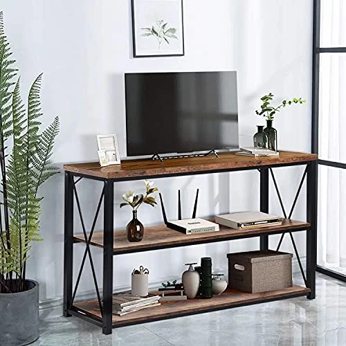 Usinso 47‘'TV Stand Console Sofa Table & Industrial Console Table 3-Tier Rustic Console Entryway/Hallway Table For Living Room, Open Bookshelf In Bedroom Entryway,Brown Oak 6 Usinso 47‘'TV Stand Console Sofa Table & Industrial Console Table 3-Tier Rustic Console Entryway/Hallway Table For Living Room, Open Bookshelf In Bedroom Entryway,Brown Oak - Image 6