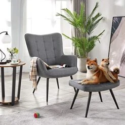 Topeakmart Accent Chair With Ottoman Set Upholstered Living Room Chair Fabric Arm Chair With Foot Rest Sofa Chair And Ottoman Set For Living Room Bedroom Office Grey -Best Furniture Store 51KG7d2mcQL