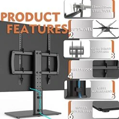 Universal Swivel TV Stand/Base Table Top TV Stand 27 To 60 Inch TVs 80 Degree Swivel, 4 Level Height Adjustable, Heavy Duty Tempered Glass Base, Holds Up To 99lbs Screens, HT04B-001 8 Universal Swivel TV Stand/Base Table Top TV Stand 27 To 60 Inch TVs 80 Degree Swivel, 4 Level Height Adjustable, Heavy Duty Tempered Glass Base, Holds Up To 99lbs Screens, HT04B-001 -Best Furniture Store 51KGohS460L