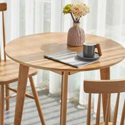 MU RONG Small Solid Wood Round Dining Table, Luxury Heavy Duty Mid Century Vintage Oak Natural Dinning Table For 2-4 People In Kitchen Dinning Room 31.5in Diameter Modular -Best Furniture Store 51KOfi27rvL