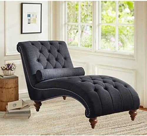 Rosevera Sereno Polyester Upholstered Button Tufting With Toss Pillow Chaise Lounge Chair For Indoor Bedroom, Linen Gray 8 Rosevera Sereno Polyester Upholstered Button Tufting With Toss Pillow Chaise Lounge Chair For Indoor Bedroom, Linen Gray - Image 8