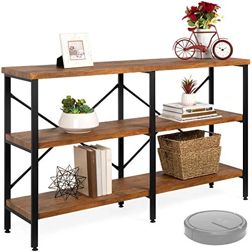 Best Choice Products Large Console Table, 3-Tier 55in Rustic, Industrial Sofa Table Storage For Living Room, Entryway, Foyer, Hallway W/EVA Non-Scratch Feet, Steel Frame - Brown 1 Best Choice Products Large Console Table, 3-Tier 55in Rustic, Industrial Sofa Table Storage For Living Room, Entryway, Foyer, Hallway W/EVA Non-Scratch Feet, Steel Frame - Brown