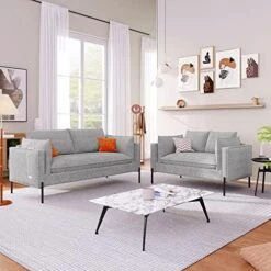 2-Piece Linen Fabric Sofa Set With USB Charging Ports, Morden Style Upholstered Sofa And Loveseat Sets With 3 Seat Sofa Couch And Loveseat Sofa For Living Room, Apartment (2+3 Seat, Grey) -Best Furniture Store 51KaO4xoDL. AC