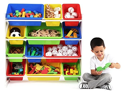Humble Crew, White/Primary Kids' Toy Storage Organizer With 12 Plastic Bins & Crew, White/Primary Kids Book Rack Storage Bookshelf 3 Humble Crew, White/Primary Kids' Toy Storage Organizer With 12 Plastic Bins & Crew, White/Primary Kids Book Rack Storage Bookshelf - Image 3