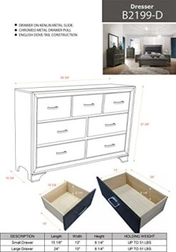 – 6-Piece Gray Wood With Faux Leather Headboard Queen Bedroom Set. Bed, Dresser, Mirror, Chest, 2 Night Stands -Best Furniture Store 51Kr9xYtSjL