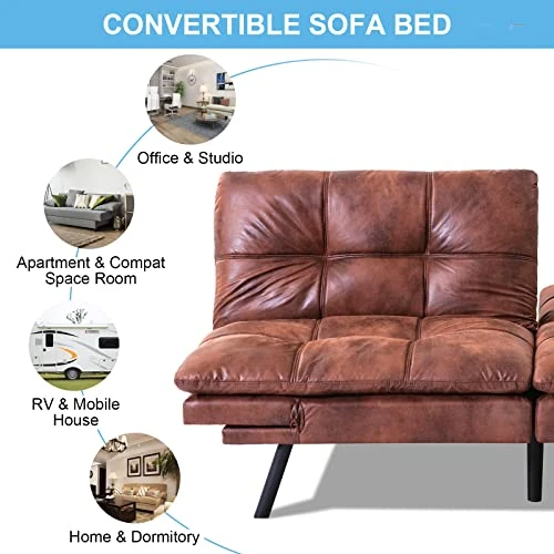 Opoiar Faux Leather Sleeper Sofa,Memory Foam Futon Sofa Bed,Foldable Couch Sleeper,Compact Sofa Padded With Metal Legs, Modern Convertible Loveseat Sofa For Living Room,Apartment,Studio,Brown 4 Opoiar Faux Leather Sleeper Sofa,Memory Foam Futon Sofa Bed,Foldable Couch Sleeper,Compact Sofa Padded With Metal Legs, Modern Convertible Loveseat Sofa For Living Room,Apartment,Studio,Brown - Image 4