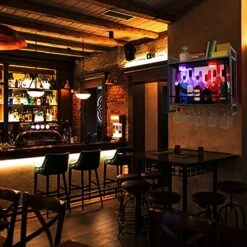 LED Wine Rack Wall Mounted , Wine Bottle Stemware Rack, 23.6In Rustic Metal Hanging Wine Holder With 5 Stem Glass Holders For Wine Glasses, 16 RGB Dimmable Colors With Remote Control (23.6 In) -Best Furniture Store 51L8iJ62yIL