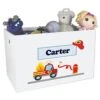 PersoMy Bambino Personalized Fire Truck Toy Box Custom White Wooden Bin Child Safe With No Lid Fire Engine Fighter Gift Storage Playroom Nursery Nalized Truck Childrens Nursery White Open Toy Box