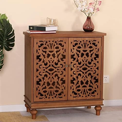 MFSTUDIO Accent Tall Wood Storage Cabinet Buffet Sideboard Hollow-Carved Floral 2 Doors Distressed Decorative For Living Room Kitchen Stand Entryway Hallway, 13.8" Dx31.5 Wx47.4 H, Blue 10 MFSTUDIO Accent Tall Wood Storage Cabinet Buffet Sideboard Hollow-Carved Floral 2 Doors Distressed Decorative For Living Room Kitchen Stand Entryway Hallway, 13.8" Dx31.5 Wx47.4 H, Blue - Image 10