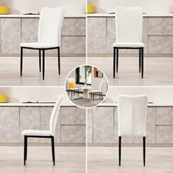Nopurs Sherpa Dining Chairs Set Of 6 - Modern White Upholstered Boucle Dining Chairs High Back Armless Dining Chair With Black Metal Legs For Kitchen Dining Room Home Office -Best Furniture Store 51LB4VNY1KL