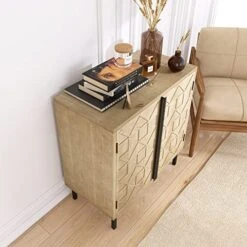 Kitchen Pantry Storage Cabinet, Retro Farmhouse Sideboard Buffet Cabinet With Shelf, Barn Door Coffee Bar Cabinet For Kitchen, Dining Room, Entryway, Hall,Natural 2 -Best Furniture Store 51LBVq18qLL