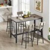 KIVENJAJA Bar Table And Chairs Set For 4, 5-Piece Rectangle Pub Bistro Table And PU Upholstered Stools With Backrest, Counter Height Dining Table Set For Kitchen Breakfast Nook Restaurant, Grey