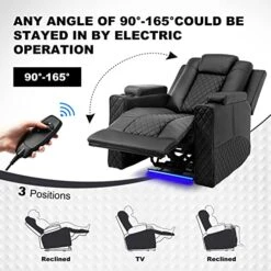 Power Recliner Chair, Electric Massage Recliner Sofa With Cup Holders And LED Lighting, PU Leather Reclining Chair For Living Room, Home Theater Seating(Black)