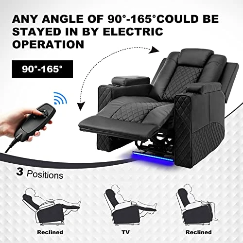 Power Recliner Chair, Electric Massage Recliner Sofa With Cup Holders And LED Lighting, PU Leather Reclining Chair For Living Room, Home Theater Seating(Black) 1 Power Recliner Chair, Electric Massage Recliner Sofa With Cup Holders And LED Lighting, PU Leather Reclining Chair For Living Room, Home Theater Seating(Black)