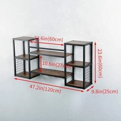 Industrial Hanging Wine Rack Wall Mounted With 5 Stem Glass Holder,47.2in Rustic Wine Glass Rack Wall Mount,Wine Bottle Holder Wall Shelf Wood Shelves,Wine Glass Shelf Metal Floating Bar Shelves -Best Furniture Store 51LSyBZESWL