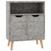 Entryway Sideboard, 3 Compartments Fashionable Concrete Grey Side Cabinet Large Space Wooden For Photo Frames