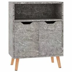Entryway Sideboard, 3 Compartments Fashionable Concrete Grey Side Cabinet Large Space Wooden For Photo Frames