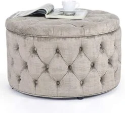 Homebeez Round Velvet Storage Ottoman, Button Tufted Footrest Stool Coffee Table For Living Room (Grey) 18 Homebeez Round Velvet Storage Ottoman, Button Tufted Footrest Stool Coffee Table For Living Room (Grey) -Best Furniture Store 51Lden9rckL. AC