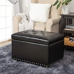 Furnistar 24” Rectangular Faux-Leather Storage Ottoman Bench For Bedroom/Living Room,Black -Best Furniture Store 51LgOiq9ClL