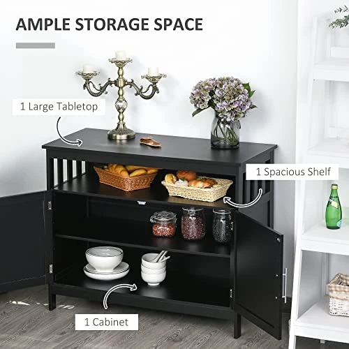 HOMCOM Sideboard Buffet Cabinet, Modern Kitchen Cabinet, Coffee Bar Cabinet With 2-Level Shelf And Open Compartment, Black 2 HOMCOM Sideboard Buffet Cabinet, Modern Kitchen Cabinet, Coffee Bar Cabinet With 2-Level Shelf And Open Compartment, Black - Image 2