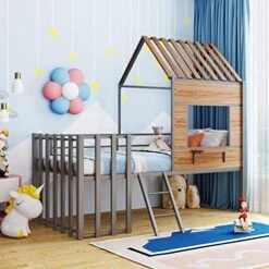Harper & Bright Designs Twin Size House Bed With Trundle, Metal Kids Platform Bed Frame With Roof, House-Shape Bed Frame Can Be Decorated For Kids Girls Boys Toddlers(Black) -Best Furniture Store 51LjYHLsL L. AC