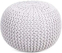 BIRDROCK HOME Round Pouf Foot Stool Ottoman - Knit Bean Bag Floor Chair - Cotton Braided Cord - Great For The Living Room, Bedroom And Kids Room - Small Furniture (Light Grey) -Best Furniture Store 51LjsICWHJL. AC