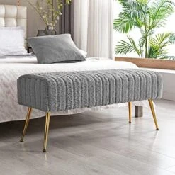 Fefances Modern Velvet Bedroom Bench Entryway Bench Living Room Bench For Bedroom Indoor Benches Gold Ottoman Pink -Best Furniture Store 51LlxeQhmCL. AC