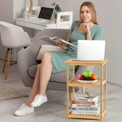 Smusei End Tables Living Room Small Nightstand Wood Side Table For Bedside Sofa Office Bedroom Guest Room, Farmhouse Bamboo