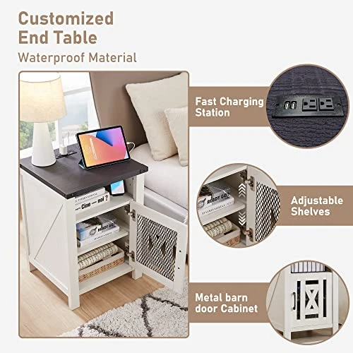 JXQTLINGMU End Table With Charging Station, Beside Table With Stroage Cabinet And Open Storage For Livingroom, White 5 JXQTLINGMU End Table With Charging Station, Beside Table With Stroage Cabinet And Open Storage For Livingroom, White - Image 5