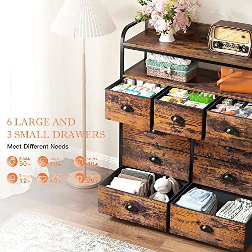 Dresser For Bedroom With 9 Drawers, Tall Dressers For Bedroom With Shelves Dressers & Chests Of Drawers Fabric Storage Drawer Units For Bedroom, Closet, Rustic Brown 4 Dresser For Bedroom With 9 Drawers, Tall Dressers For Bedroom With Shelves Dressers & Chests Of Drawers Fabric Storage Drawer Units For Bedroom, Closet, Rustic Brown - Image 4