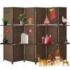 6 Panel Room Divider, 6 FT Tall&Extra Wide Weave Fiber Room Divider With Shelves, Folding Wall Dividers With Double Hinged For Room,Freestanding Room Separator, Brown
