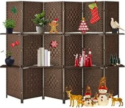 6 Panel Room Divider, 6 FT Tall&Extra Wide Weave Fiber Room Divider With Shelves, Folding Wall Dividers With Double Hinged For Room,Freestanding Room Separator, Brown 10 6 Panel Room Divider, 6 FT Tall&Extra Wide Weave Fiber Room Divider With Shelves, Folding Wall Dividers With Double Hinged For Room,Freestanding Room Separator, Brown -Best Furniture Store 51LzGEAlwiL. AC