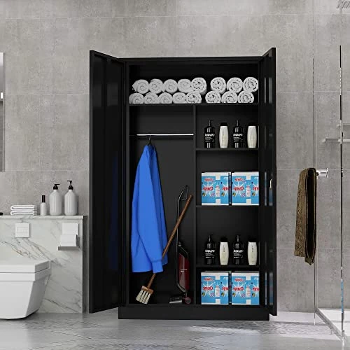 MIIIKO Steel Cabinet Wardrobe, Metal Locker Cabinet With Hanging Rod, Metal Clothing Locker Storage For Home, Office, Garage And Changing Room 5 MIIIKO Steel Cabinet Wardrobe, Metal Locker Cabinet With Hanging Rod, Metal Clothing Locker Storage For Home, Office, Garage And Changing Room - Image 5
