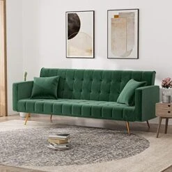 OUYESSIR Velvet Futon Sofa Bed, Convertible Sofa Bed With 3 Adjustable Backrest Angles, Sturdy Sleeper Sofa In 71", Small Futon Sofas For Living Room, Apartment, Futon Couch In Green (Without Pillows) -Best Furniture Store 51M3bNKCiHL. AC