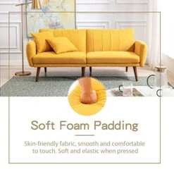 BNEHS Convertible Sofa Bed With Adjustable Backrest,Futon Loveseat Couch Bed With Wooden Frame & Leg - Modern Sleeper Sofa With Storage For Small Living Room,Dorm,Studio(Yellow) 12 BNEHS Convertible Sofa Bed With Adjustable Backrest,Futon Loveseat Couch Bed With Wooden Frame & Leg - Modern Sleeper Sofa With Storage For Small Living Room,Dorm,Studio(Yellow) -Best Furniture Store 51MFTeBQm5L