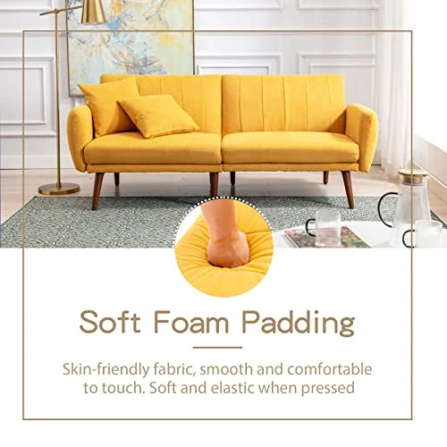 BNEHS Convertible Sofa Bed With Adjustable Backrest,Futon Loveseat Couch Bed With Wooden Frame & Leg - Modern Sleeper Sofa With Storage For Small Living Room,Dorm,Studio(Yellow) 5 BNEHS Convertible Sofa Bed With Adjustable Backrest,Futon Loveseat Couch Bed With Wooden Frame & Leg - Modern Sleeper Sofa With Storage For Small Living Room,Dorm,Studio(Yellow) - Image 5
