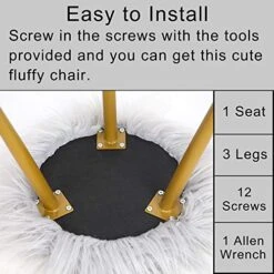 Glzifom Faux Fur Vanity Stool Chair, Fuzzy Fluzzy Round Ottoman, Covered Makeup Seat With Gold Metal Legs Upholstered Footrest Decorative For Living Room, Bedroom, Kids Room Gray -Best Furniture Store 51MMcqqab0L