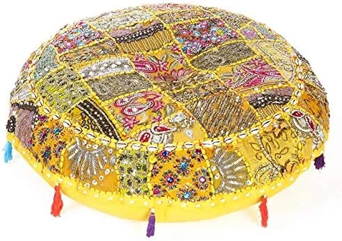 Eyes Of India - 22 X 12 Purple Patchwork Round Pouf Pouffe Ottoman Cover Floor Seating Bohemian Accent Boho Chic Indian Handmade 5 Eyes Of India - 22 X 12 Purple Patchwork Round Pouf Pouffe Ottoman Cover Floor Seating Bohemian Accent Boho Chic Indian Handmade - Image 5