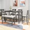 SZUBEE Piece Counter Height Dining Set For 6, Rectangular Wood Table With Shelf And 4 Upholstered Chairs 1 Bench For Kitchen Family, Gray