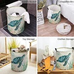 Marine Animals Freestanding Laundry Basket With Handles, Collapsible Waterproof Large Laundry Hamper For Baby Nursery Kids Room Dorm Storage, Ocean Theme Sea Turtle Starfish -Best Furniture Store 51MTIHuCF0L