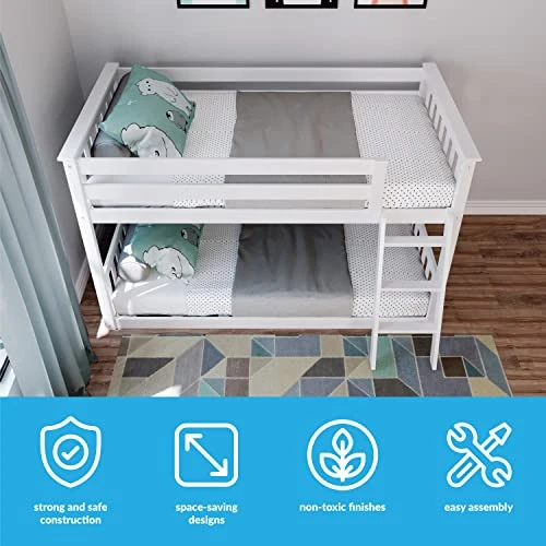 W Bunk Bed, Twin-Over-Twin Wood Bed Frame For Kids, White 1 W Bunk Bed, Twin-Over-Twin Wood Bed Frame For Kids, White