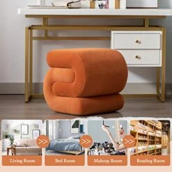 LETESA Modern Velvet Upholstered Ottoman, Exquisite Small End Table, Soft Foot Stool With S-Shape, Dressing Makeup Chair, Comfortable Seat For Living Room, Bedroom, Entrance (Orange, S-Shape) -Best Furniture Store 51MbqV176fL