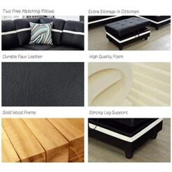 A Ainehome Sectional Couch Set L Shape 103" Wide Sofa Faux Leather For Living Room With Chaise Lounge And Removable Ottoman For Home Furniture Room Decor (Left Hand Facing,Black) -Best Furniture Store 51McNdXAfZL