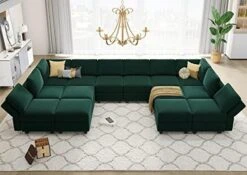 Belffin Modular Large Sectional Sofa With Storage Seat Oversized U Shaped Couch With Reversible Chaise Modular Sofa Set With Ottoman Velvet Green 17 Belffin Modular Large Sectional Sofa With Storage Seat Oversized U Shaped Couch With Reversible Chaise Modular Sofa Set With Ottoman Velvet Green -Best Furniture Store 51MeEh dheL. AC