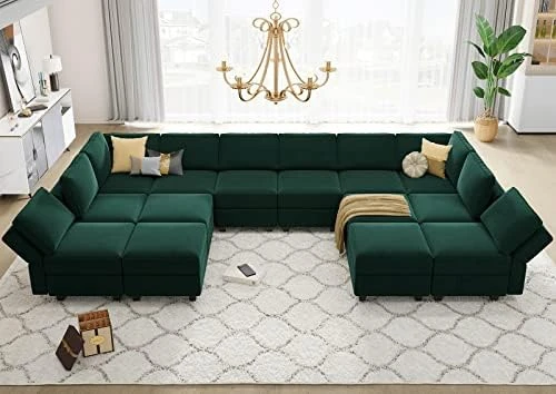Belffin Modular Large Sectional Sofa With Storage Seat Oversized U Shaped Couch With Reversible Chaise Modular Sofa Set With Ottoman Velvet Green 8 Belffin Modular Large Sectional Sofa With Storage Seat Oversized U Shaped Couch With Reversible Chaise Modular Sofa Set With Ottoman Velvet Green - Image 8