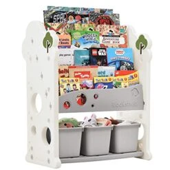 Merax Toy Storage Organizer With Kids Bookshelf, Toy Organizer With 12 Bins And 5-Tier Bookshelf For Kids Bedroom Playroom Living Room (Organizer + Book Shelf, White) -Best Furniture Store 51MgStkY6pL