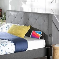 INUS Shalini Upholstered Platform Bed Frame / Mattress Foundation / Wood Slat Support / No Box Spring Needed / Easy Assembly, Dark Grey, Queen 28 INUS Shalini Upholstered Platform Bed Frame / Mattress Foundation / Wood Slat Support / No Box Spring Needed / Easy Assembly, Dark Grey, Queen -Best Furniture Store 51MjJb5ClhL. AC